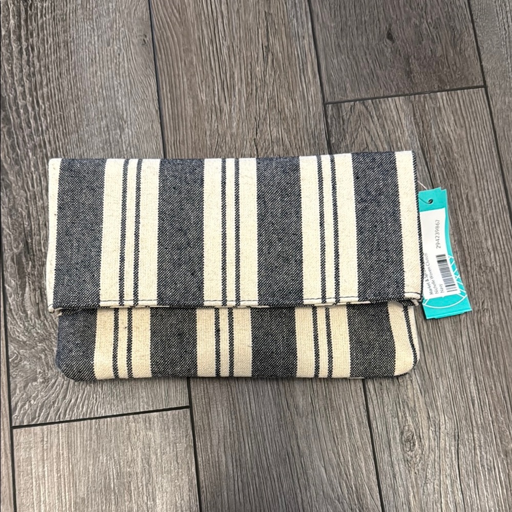 Market & Spruce Striped Clutch - Black and Cream